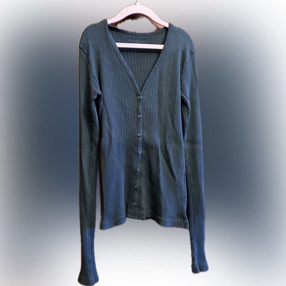 Brandy Melville Blue Ribbed Knit Cardigan